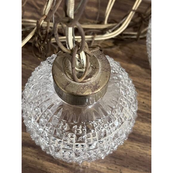 Vintage Hollywood Regency Double Swag Hanging Diamond Globe Fixture 60's REPAIR - Picture 5 of 8